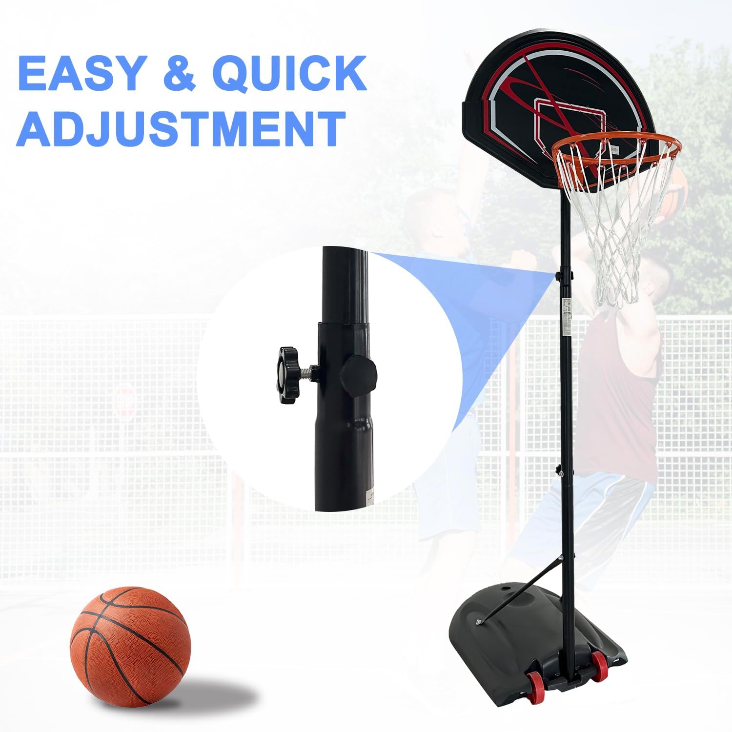 Portable Height-Adjustable Basketball Hoop System, Outdoor/Indoor Use for Backyard, Driveway, Court