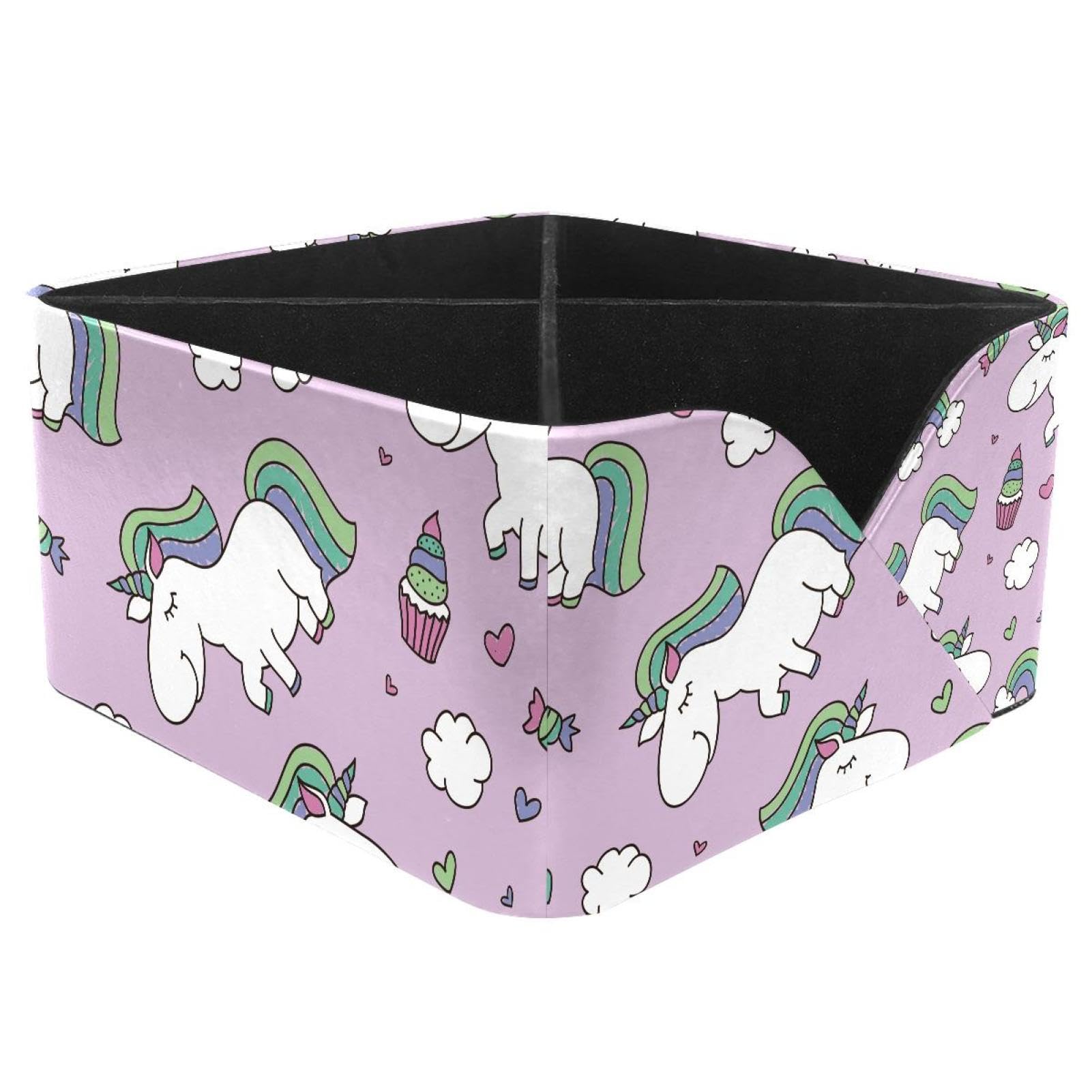 KengjuTesu Cartoon Cute Unicorn with Rainbow Clouds and Sweets Pattern Desktop Organizer Pen Holder, Rectangular Pencil Cup for Office, Study and Makeup Stations