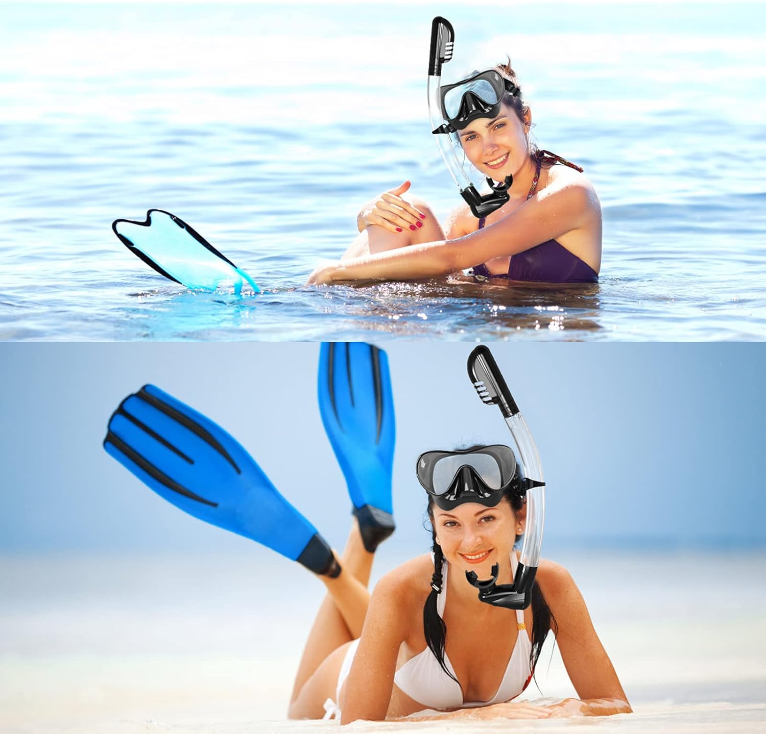 Bairuifu Snorkel Mask, Foldable Dry Top Snorkel Set Anti-Fog Tempered Glass Scuba Mask,Professional Snorkeling Gear for Adults（Black） : Sports & Outdoors