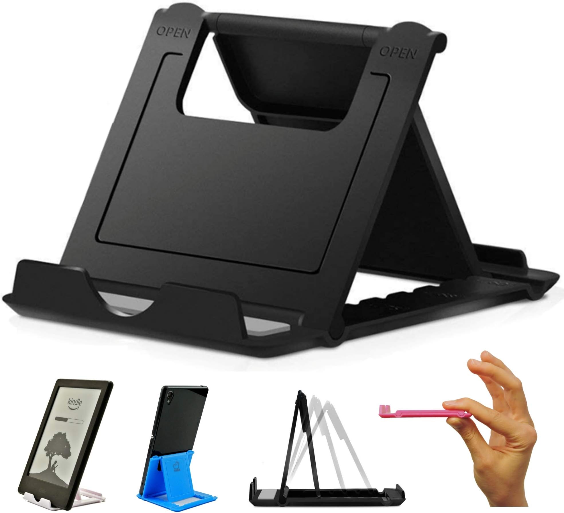 ProDuk Phone Stand, Adjustable Phone Holder Stand Dock, Lightweight, Portable, Universal for Mobile Phone WhatsApp Skype Zoom Office Home Kitchen or Travel (Black)