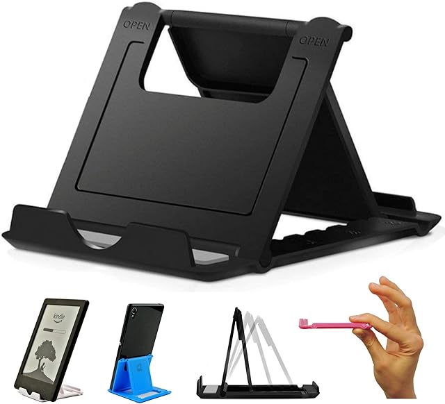 ProDuk Phone Stand, Adjustable Phone Holder Stand Dock, Lightweight, Portable, Universal for Mobile Phone WhatsApp Skype Zoom Office Home Kitchen or Travel (Black)