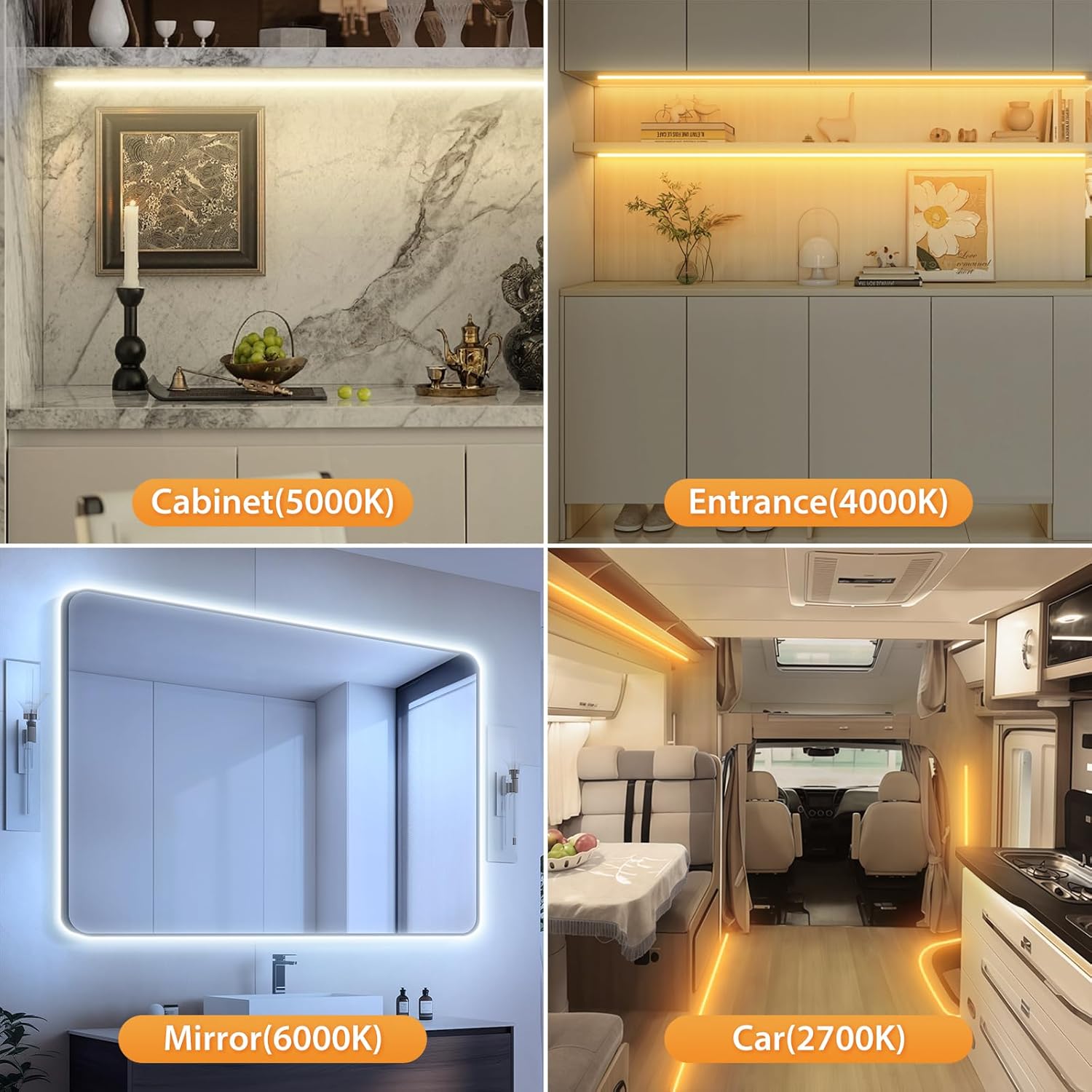 OMIKA 3 Pack 9.9FT Under Cabinet Lights Battery Powered with Remote, 12 Modes, Self-Adhesive, Flexible, Dimmable, Timer, 2700K-6000K Tunable White Cuttable Strip Lights for Shelves Bedroom Closet TV