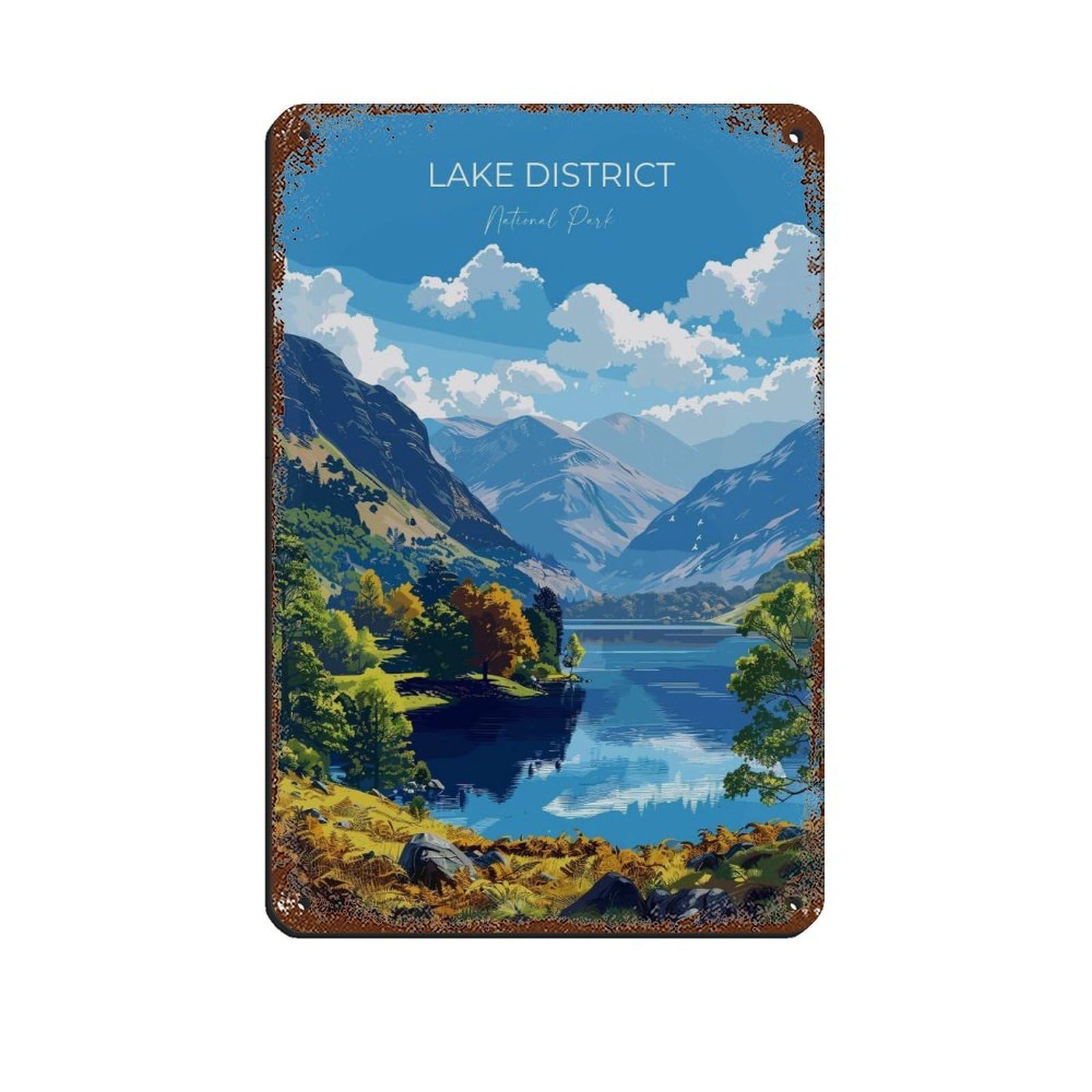 Poster de voyage Lake District motif campagne anglaise deco murale 20x30
