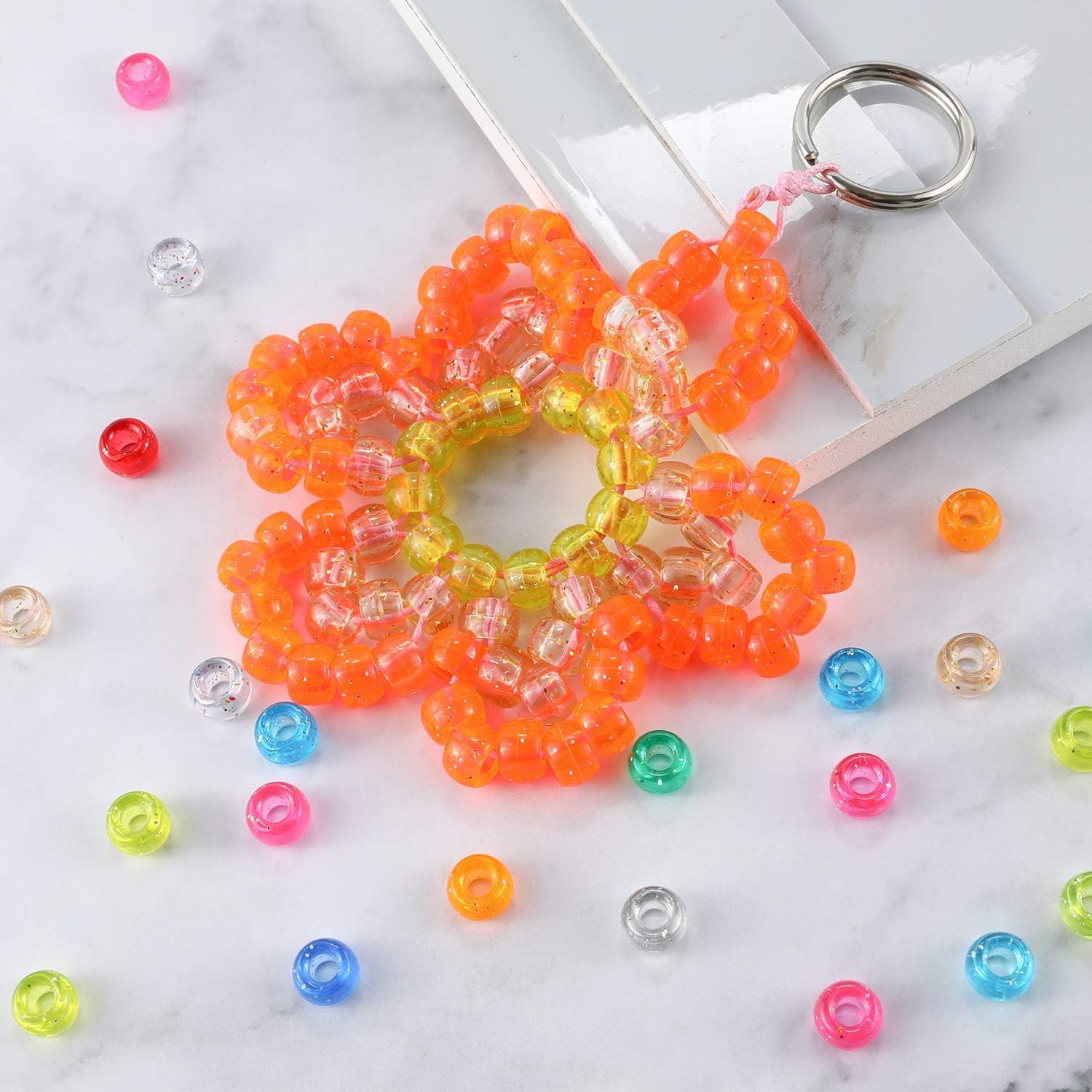 2600+pcs Pony Beads Kit Rainbow Glitter Plastic Beads Multicolor Pony Bead Bulk with Elastic String, Hair Bead for Braids DIY Crafts Jewelry Making Kit for Bracelets Necklaces - Image 7