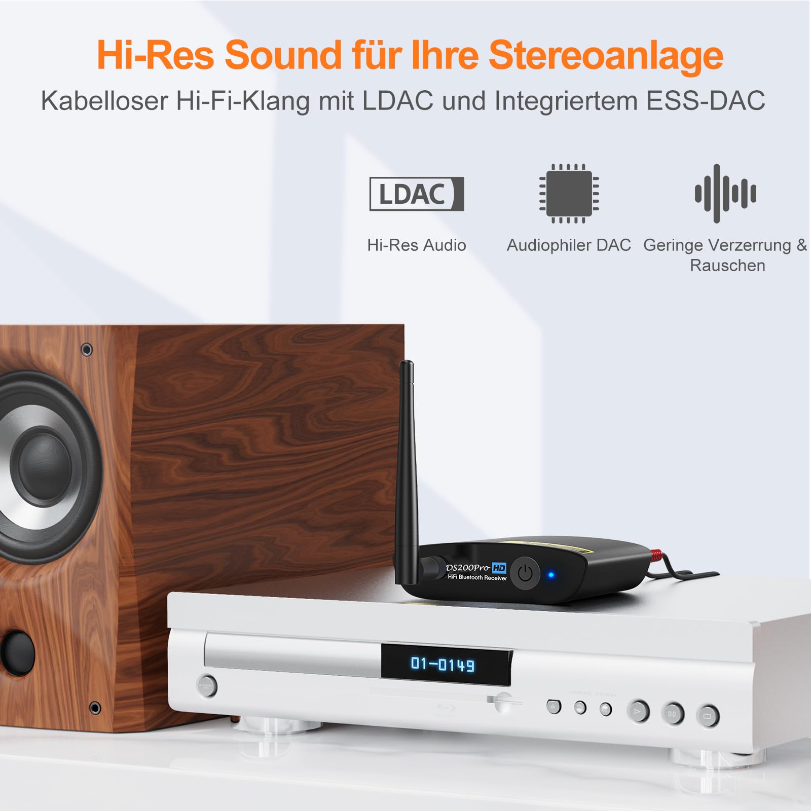 1Mii HiFi Bluetooth 5.3 Empfänger LDAC aptX HD Audio Adapter 384kHz/32bit DAC Optisch RCA Schwarz