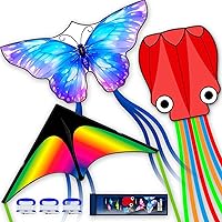 SGftre 3-Piece Butterfly Delta Octopus Kites Set for Kids & Adults - Easy Fly, Vibrant Colors, Stable in Low Winds