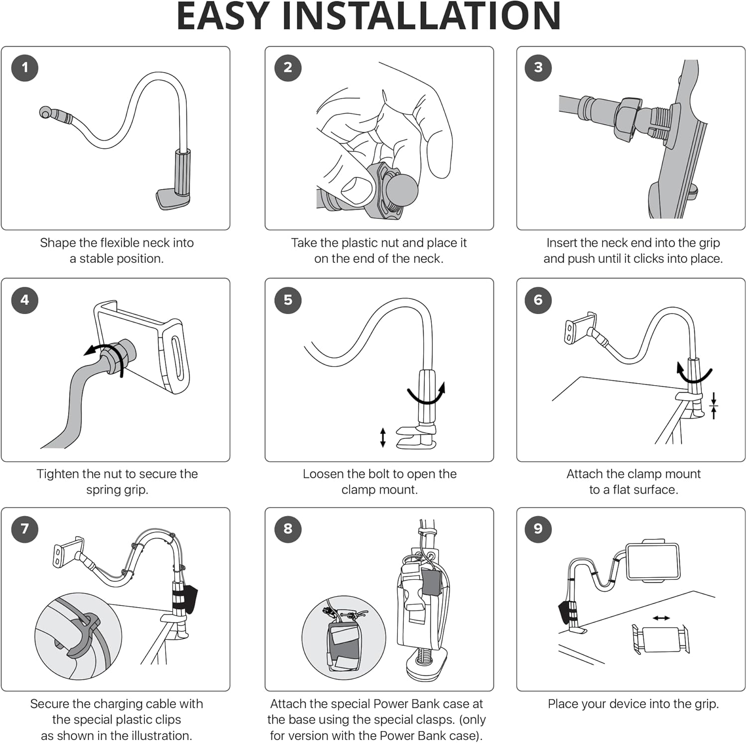 X-Protector Tablet Stand for 4.7 - 11 Devices - Holder for Bed with Cable Clips & Power Bank Holder - Mount Compatible with iPad Air/Pro/Mini, Amazon Kindle/Fire HD, iPhone