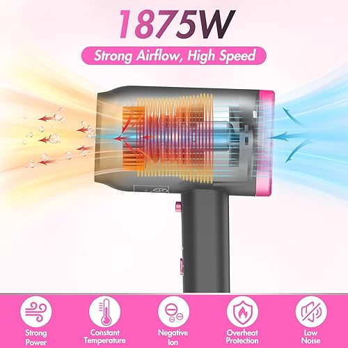 Miniatura 2 de ANIEKIN Secador de pelo, secador de pelo de secado rápido de 1875 vatios con difusor y concentrador, secador de pelo compacto y ligero para mujeres