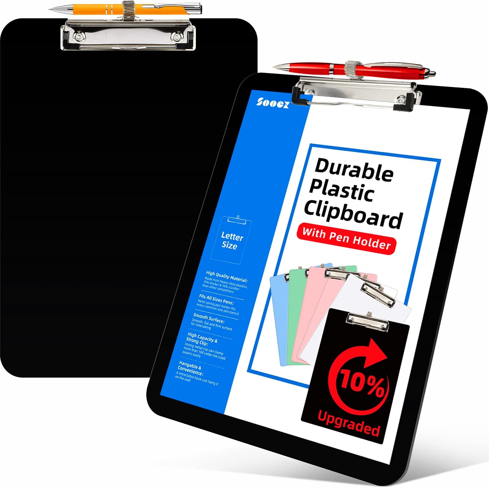 2 Pack Plastic Clipboard with Pen Holder