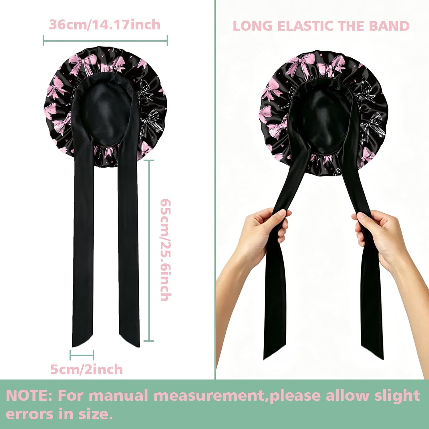 Satin Hair Braid Bonnet for Sleeping Double Layer Tie Band Elastic Wide Soft Silk Lined Nightcap Women Girls Cute
