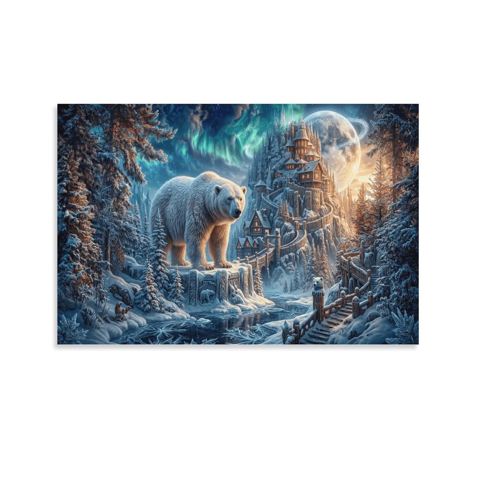 XPASHIQWC Polar Bear Poster Artwork Aurora Galaxy Canvas Prints Picture Modern Wall Art Picture Wall Hanging for Bedroom Living Room Decor 24x36inch(60x90cm)