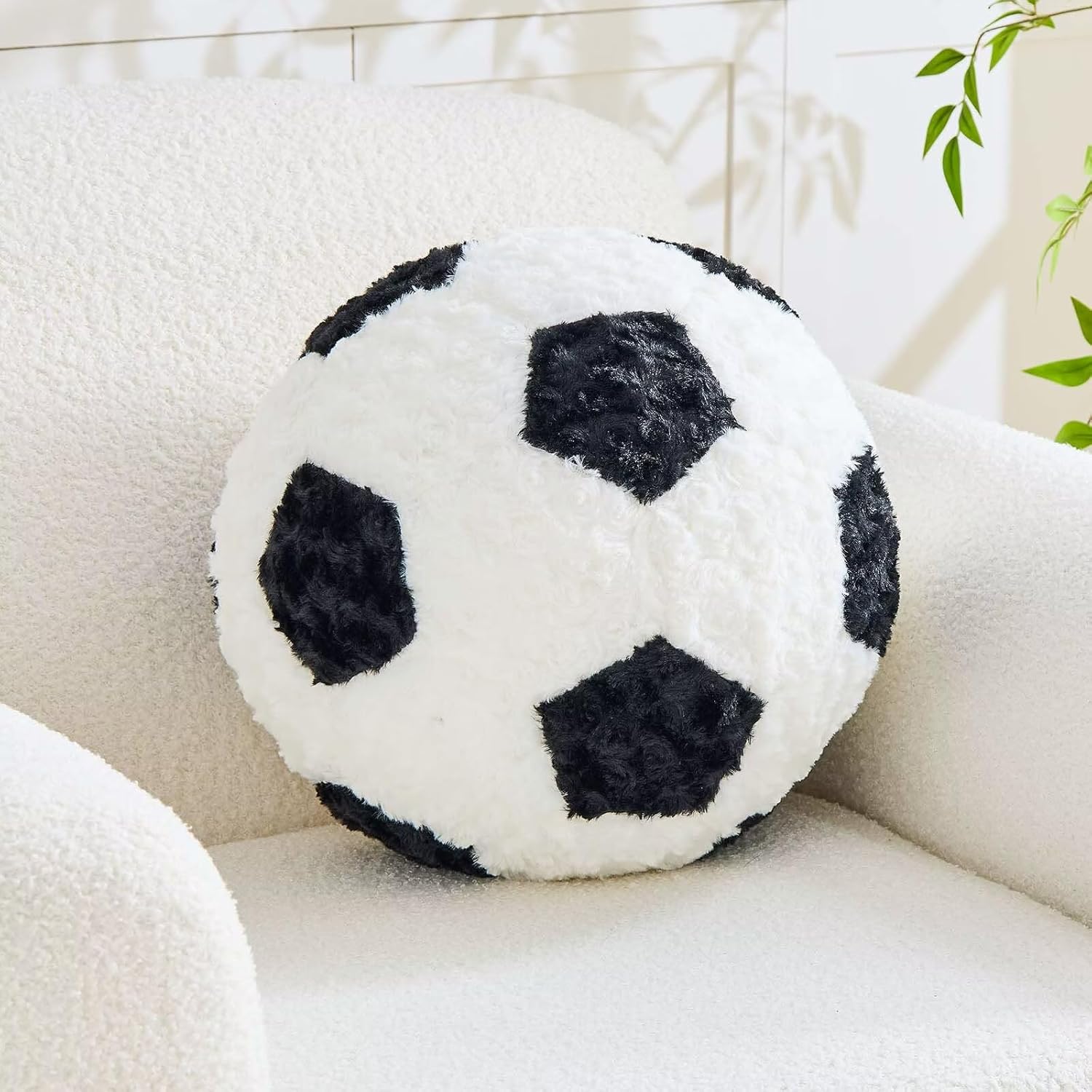 Soccer Throw Pillow Black Round Football Ball Pillow Soccer Plush Pillows Aesthetic Home Decor Soccer Ball Decorative Pillow Soft Soccer Ball for Bed Couth