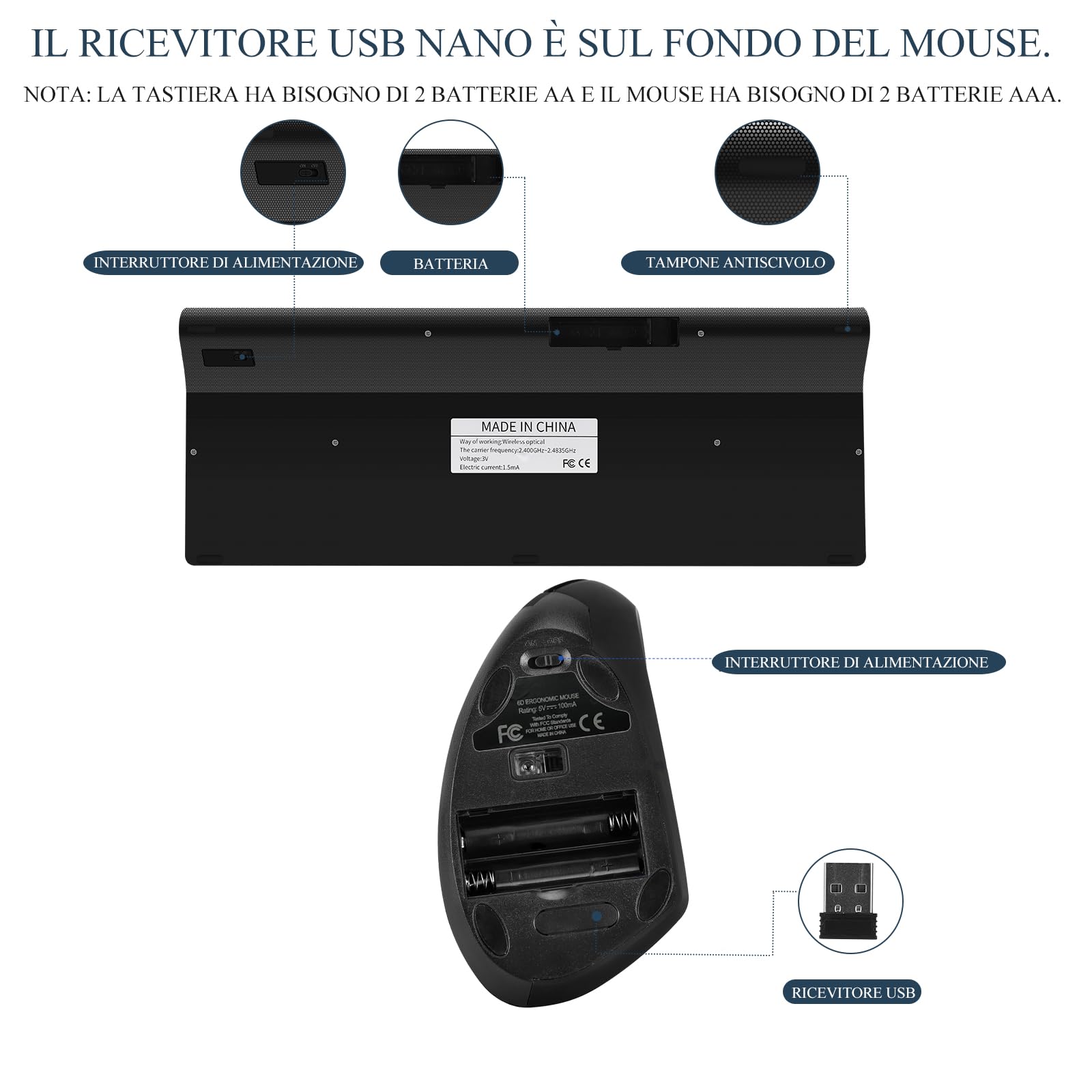 Combinación de ratón y teclado ergonómicos verticales inalámbricos de 2,4 GHz Tamaño portátil ultrafino para PC de sobremesa ordenador portátil portátil Mac Tablet (Right-handed)