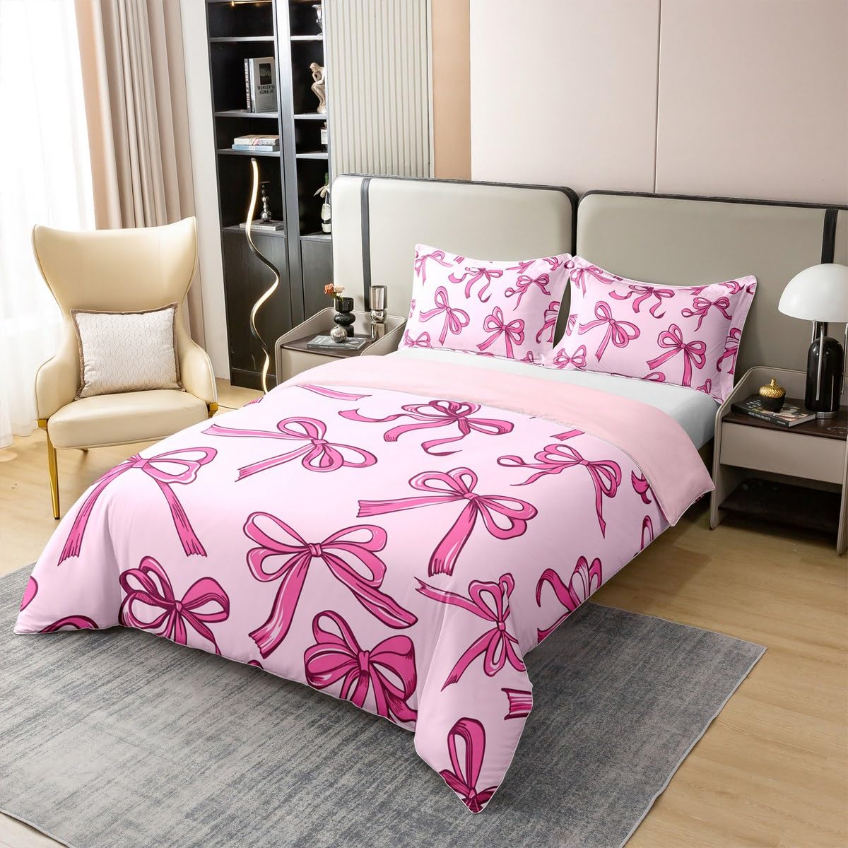 Homewish Urocza różowa kokarda king size pościel kokardka księżniczka bawełna poszewka na kołdrę zestaw dla dziewczynek dzieci wstążka różowa kokarda węzeł poszewka na kołdrę dla nastolatków dzieci