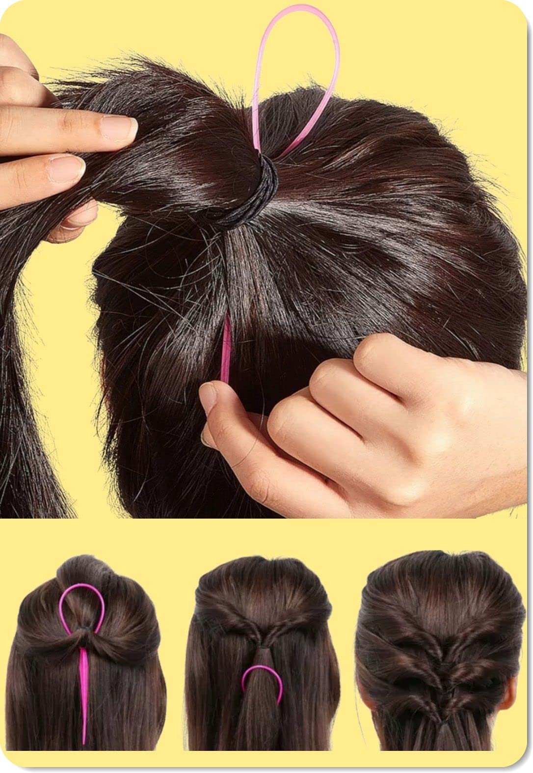 Set di 2 accessori per acconciature, chignon o topsytail in pochi secondi, con video tutorial (Rosa)