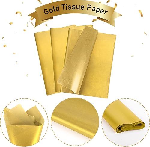 Miniatura 3 de Shindel 86 hojas de papel de seda metálico dorado, papel de seda dorado para bolsas de regalo, embalaje de manualidades