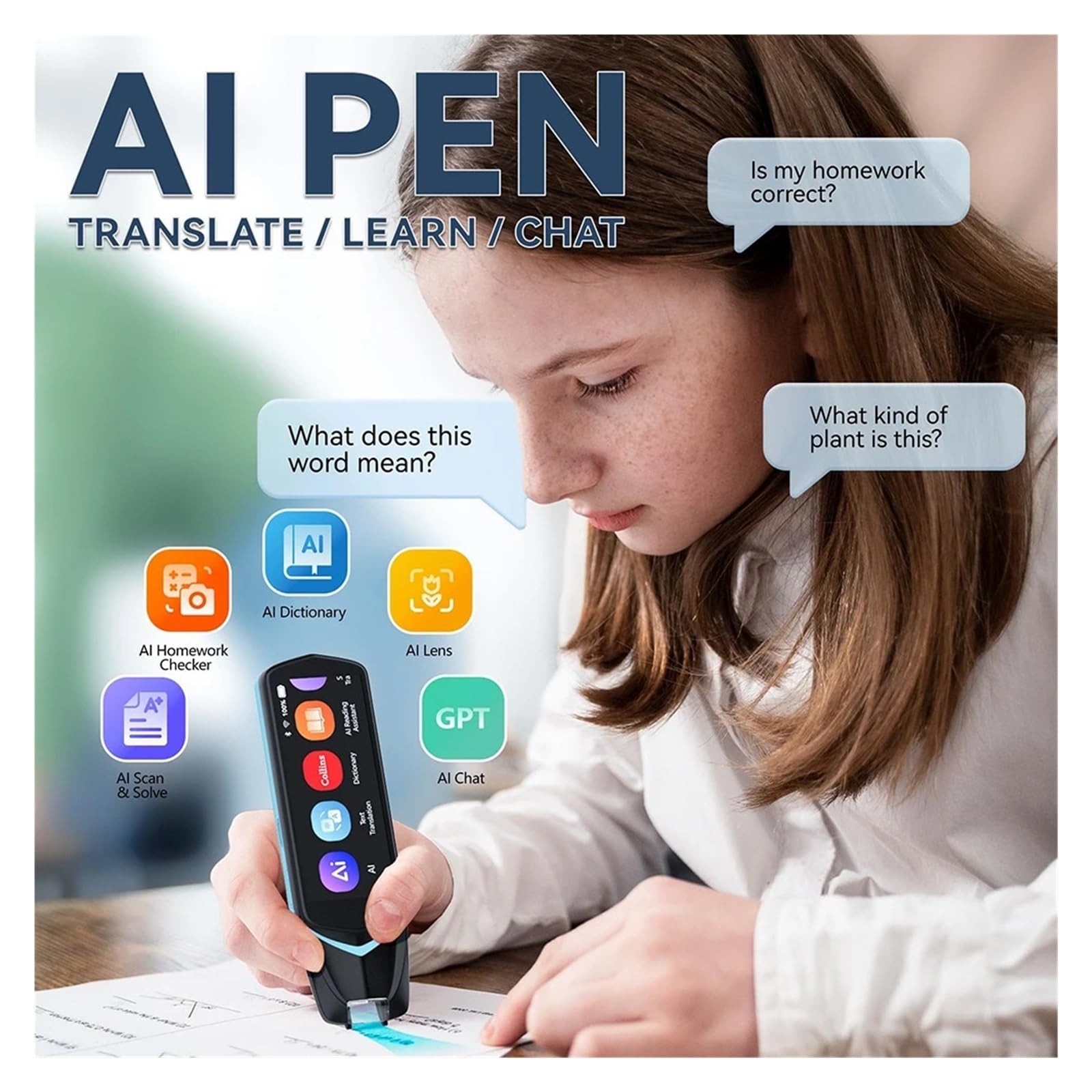 Pluma de traducción de Lectura AI | Lápiz lector de escaneo AI con traducción de texto a voz y fotos OCR