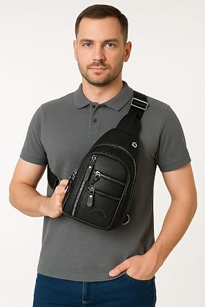 Cross Strap Bag, Chest Bag, Unisex Black Waterproof Vegan Leather Headphone Outlet Cross Strap Waist Shoulder Chest Bag Bodybag Sling