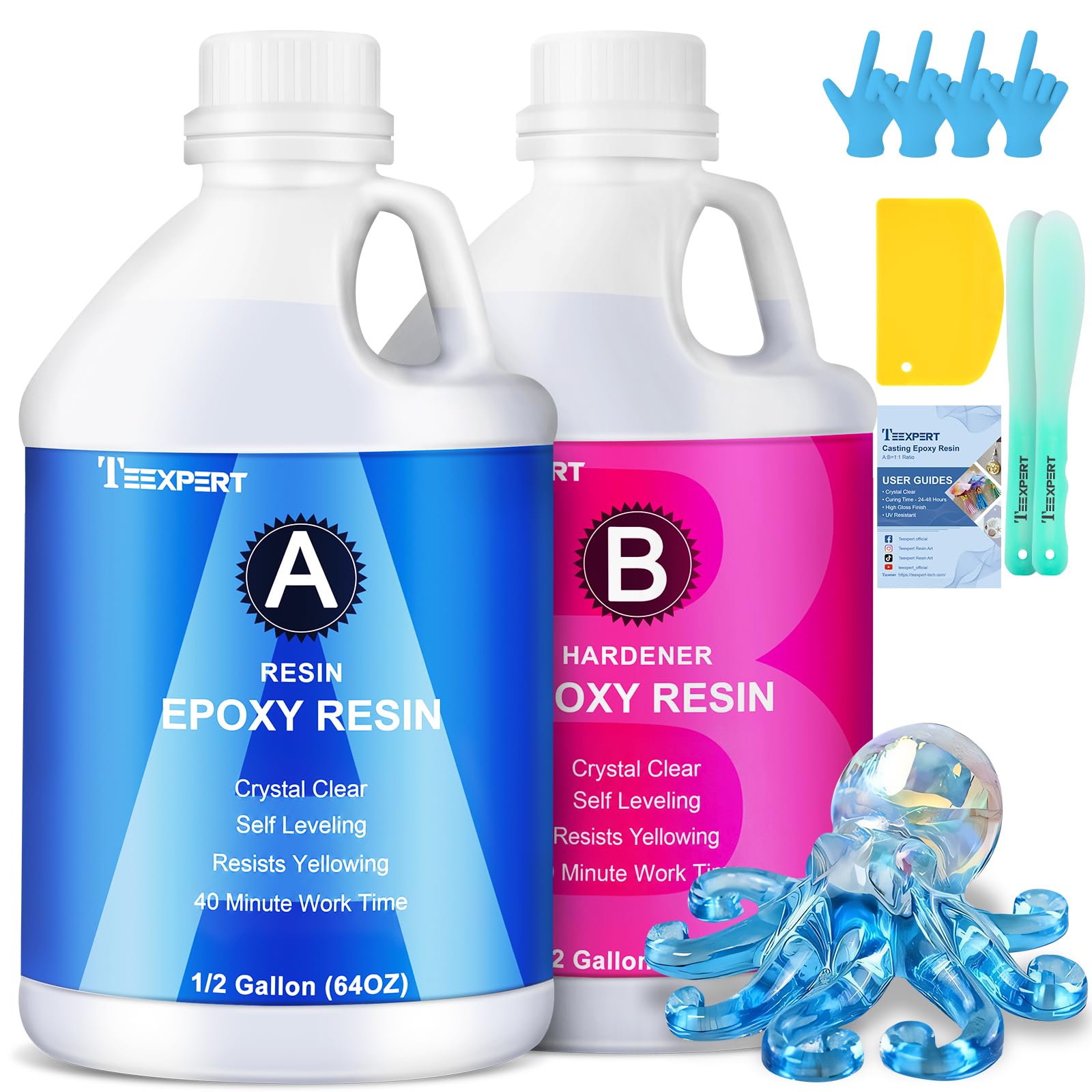 Teexpert Epoxidharz mit Härter, Hochglanz Epoxidharz Set, Blasenfreies Beschichtungs- und Gießharz für DIY-Kunst, Schmuck, Untersetzer, Weihnachtsdekorationen, Tischplatten, Formen, Holz