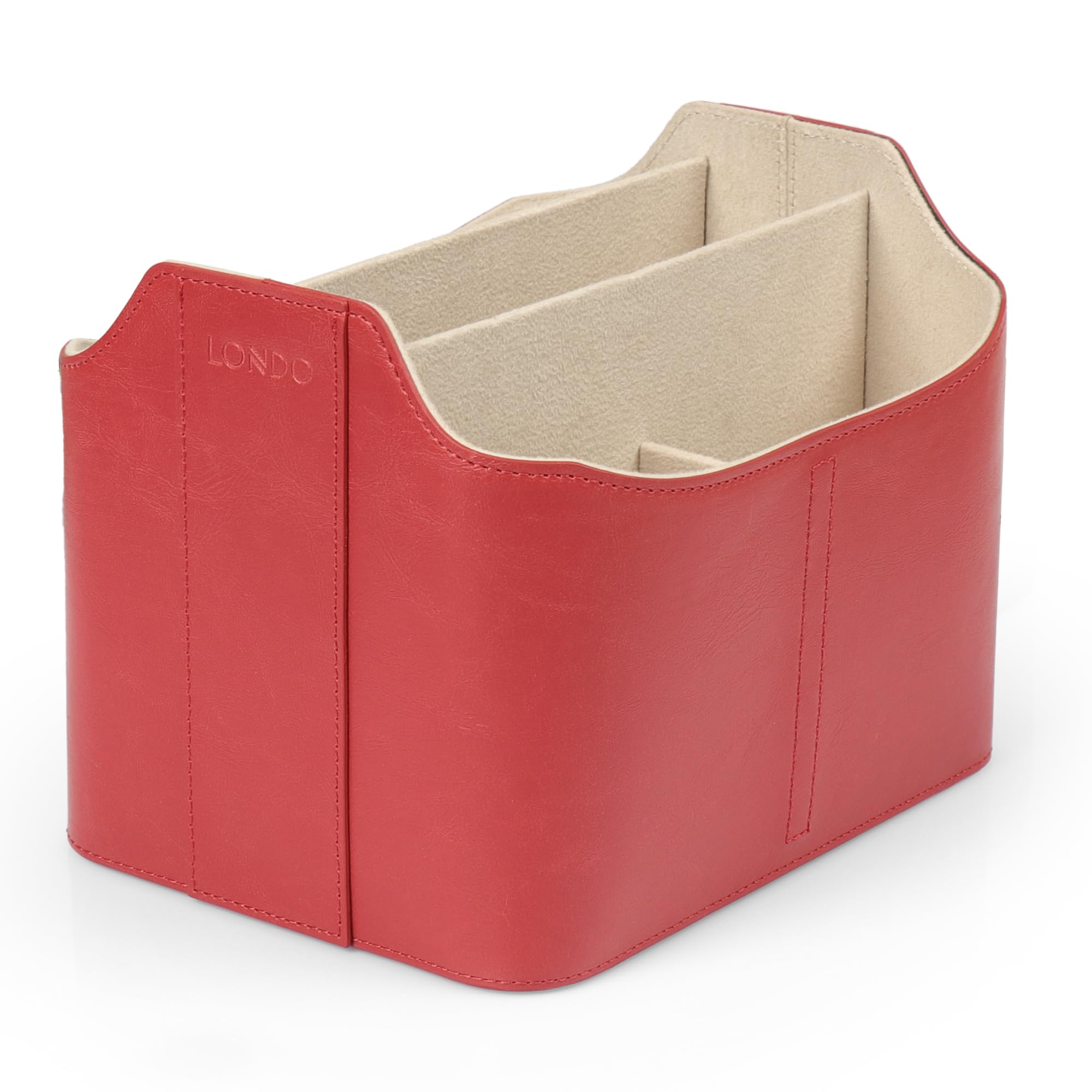 Londo PU Leather Remote Control Holder, Office Supplies Desk Organizer with Tablet Slot, Makeup Brush and Utensils Cube, Large Capacity Desk Caddy With 5 Compartments