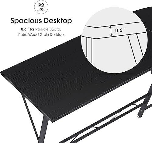 Miniatura 5 de ivinta Escritorio esquinero para computadora en forma de L, escritorio negro de oficina en casa de 49.6 pulgadas, escritorio moderno para juegos,
