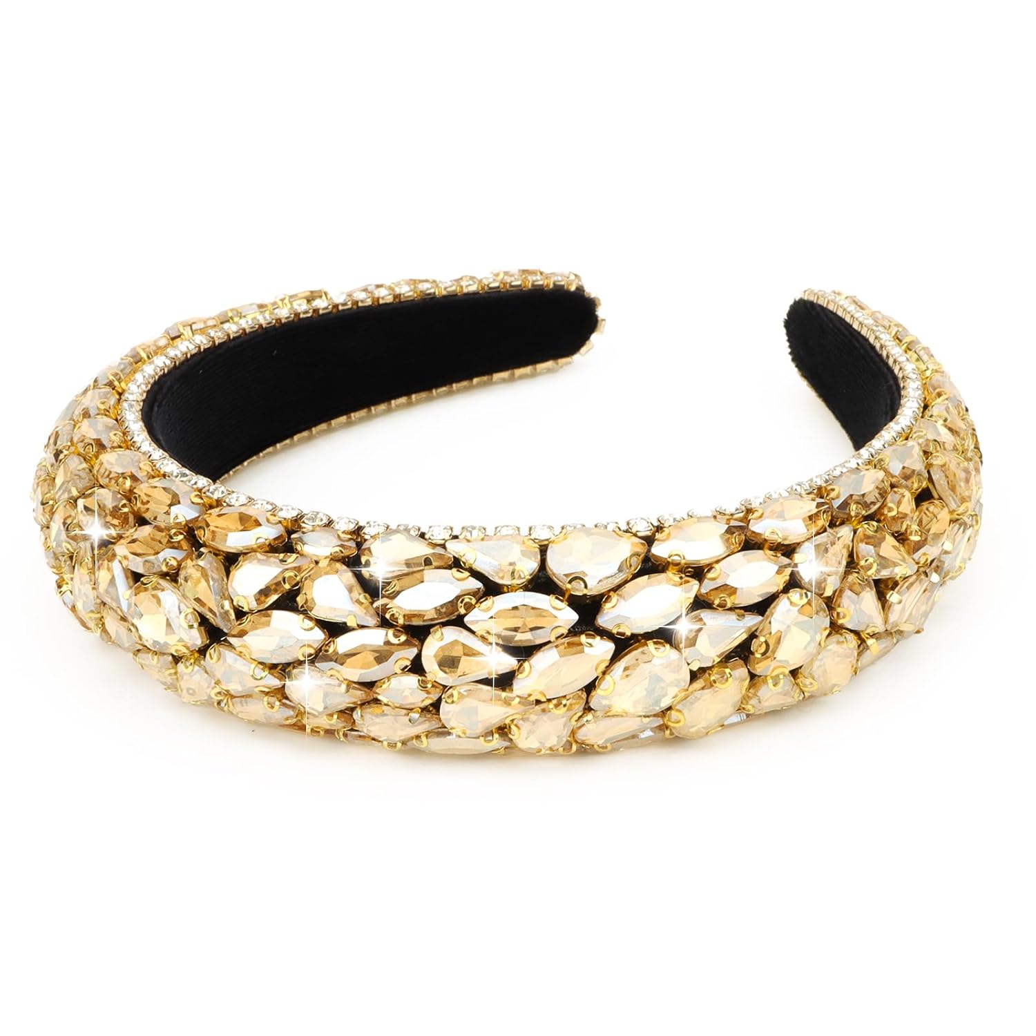 Wecoe Champagne Gold Diamond Padded Headband for Women and Girls - Fancy Sparkly Bling Glitter Headband - Costume