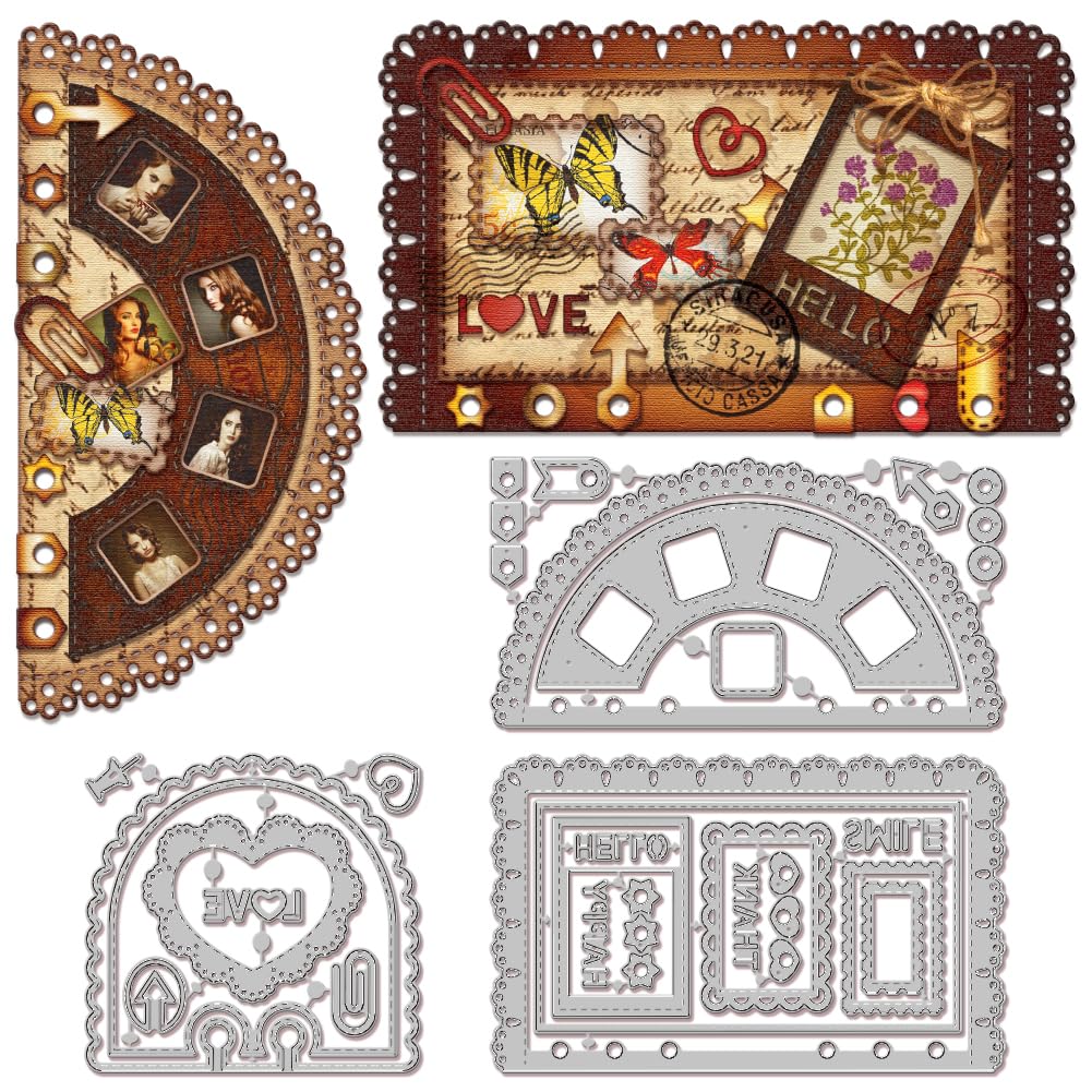 GLOBLELAND Lace Interface Frame Cutting Dies for Card Making Photo Planners Metal Die Cuts Postage Stamp Cutting Dies Templates for Scrapbooking Journal Embossing Paper Craft Decor