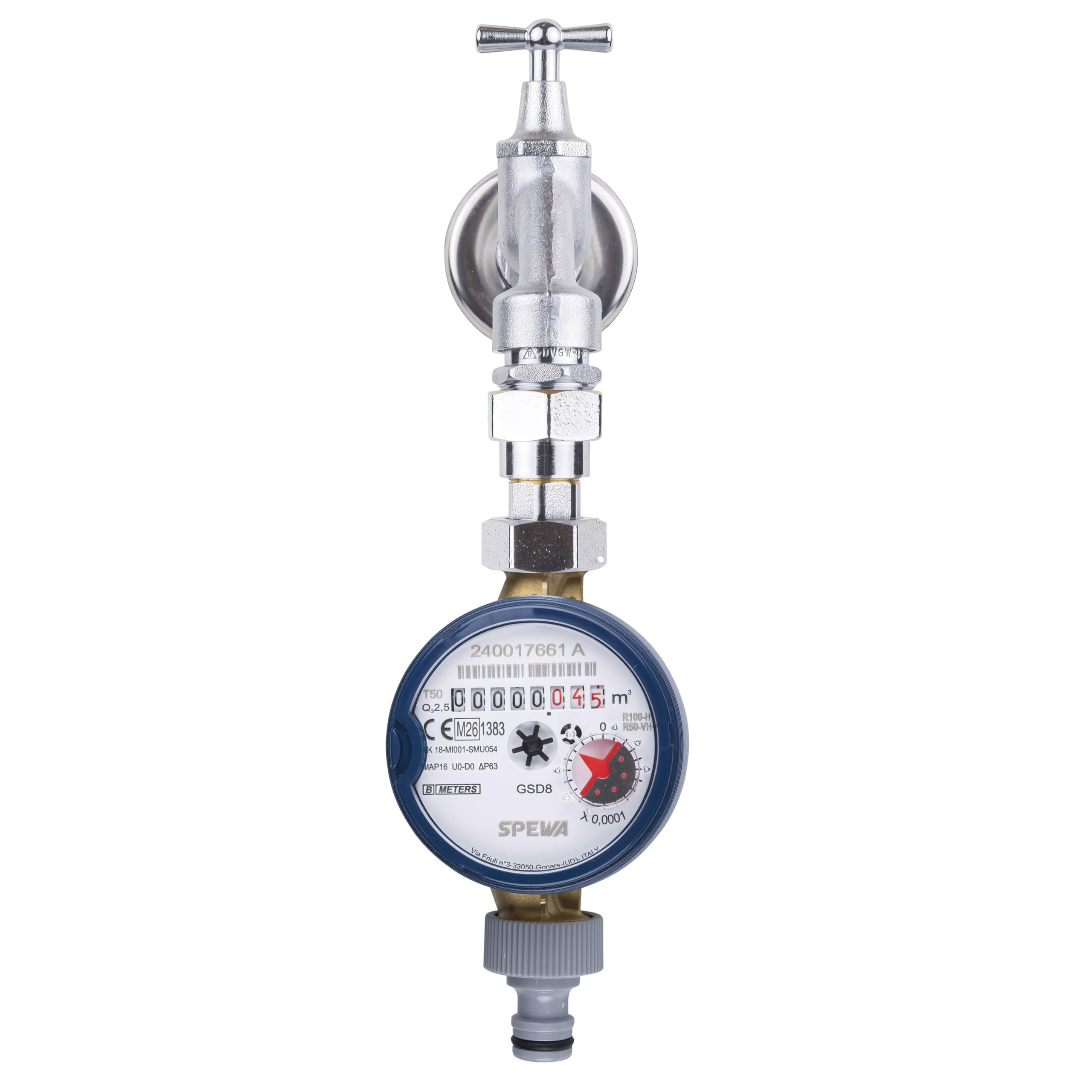 SPEWA Wasserzähler mit Montageset für Zapfhahn 3/4 Zoll/Eichung aktuelles Jahr 2026