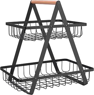 2 Tier Countertop Fruit Basket,Portable Fruit Bowle Basket for Kitchen Organizer Storage & Dining Room Fruits Vegetable Bread Snacks, Detachable Metal Rectangle Basket Storage