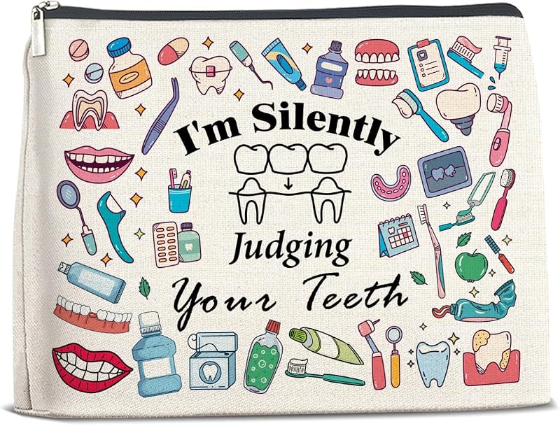 Necessaire de maquiagem jyunsoeng com estampa Dentist e zíper, 24,89 x 17,02 x 0,51 cm, 1 unidade