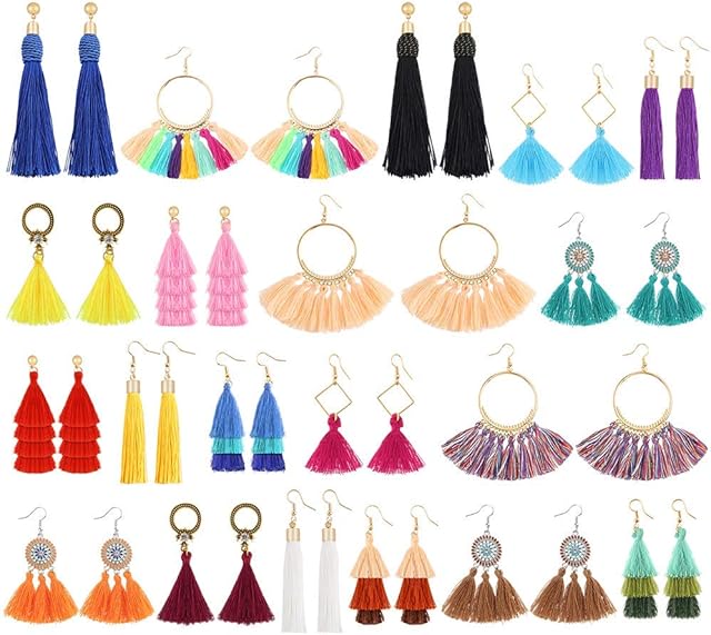 Tassel Earrings Set Dangle Earrings for Women Boho Earrings, Colorful Long Thread Drop Earrings Women Fashion Bohemia Jewelry Bohemian Tassel Earring Set for Women Girls