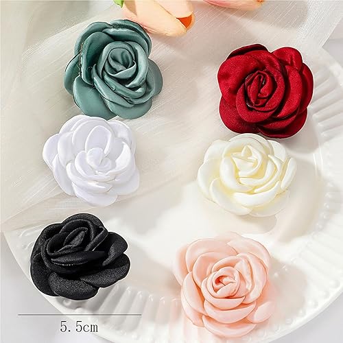 Miniatura 6 de Delicados broches de tela de satén con diseño de rosas para mujer, broche de seguridad de flores de camelia de seda vintage y elegante, broches de