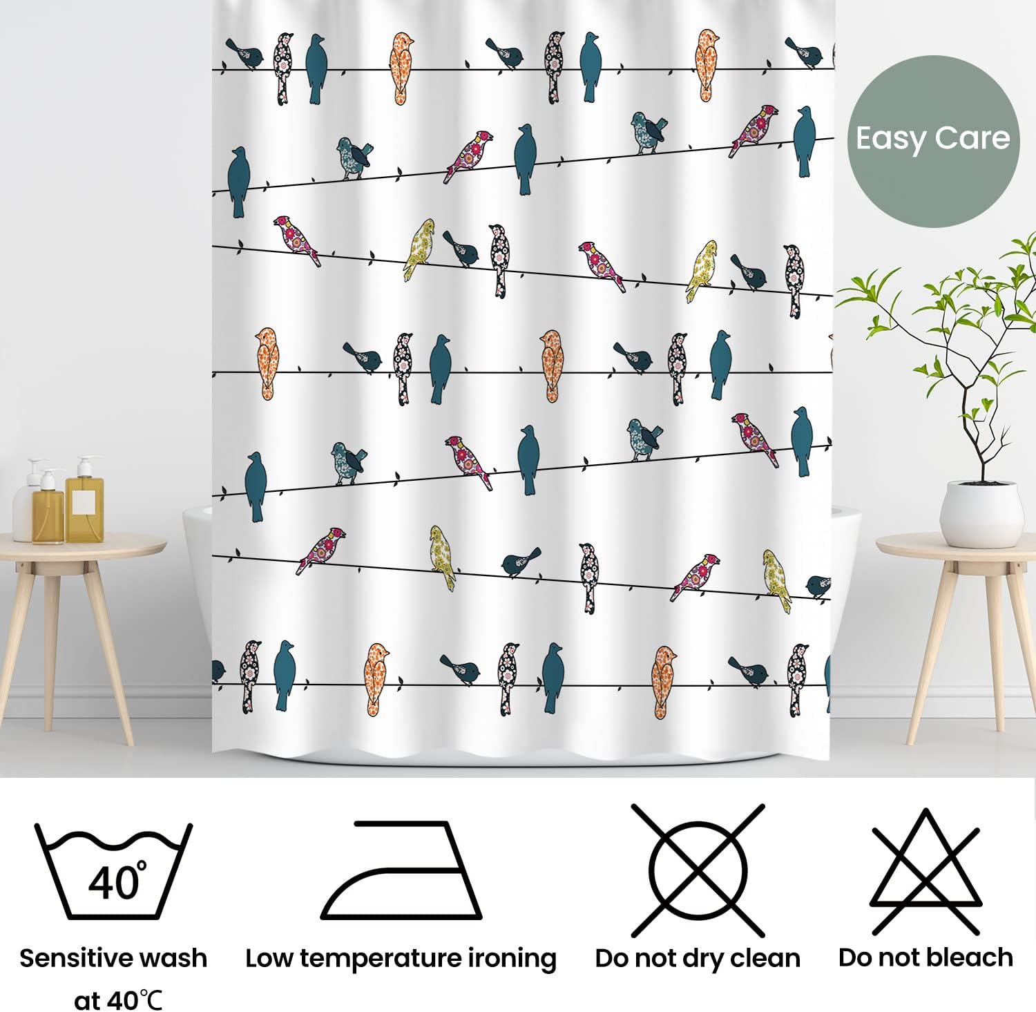 LIVILAN Bird Shower Curtain, Cute Shower Curtain Colorful Funny Animal Shower Curtain Hooks, Multicolor Rowley Birds Shower Curtains for Bathroom Funny Bathroom Decor, 72Wx72H Inch