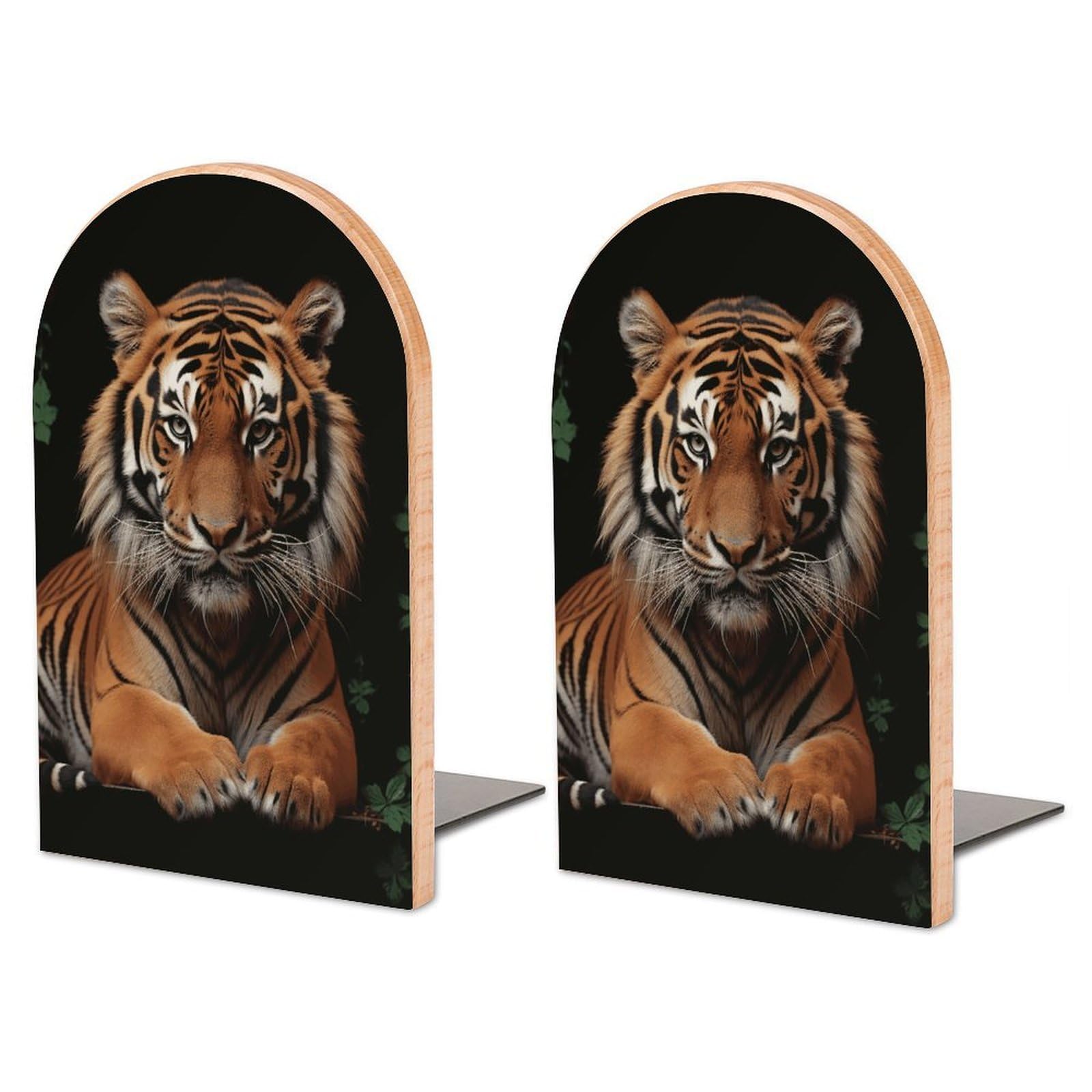 Grand serre-livres réglable bois massif tigre pour une bibliothèque élégante