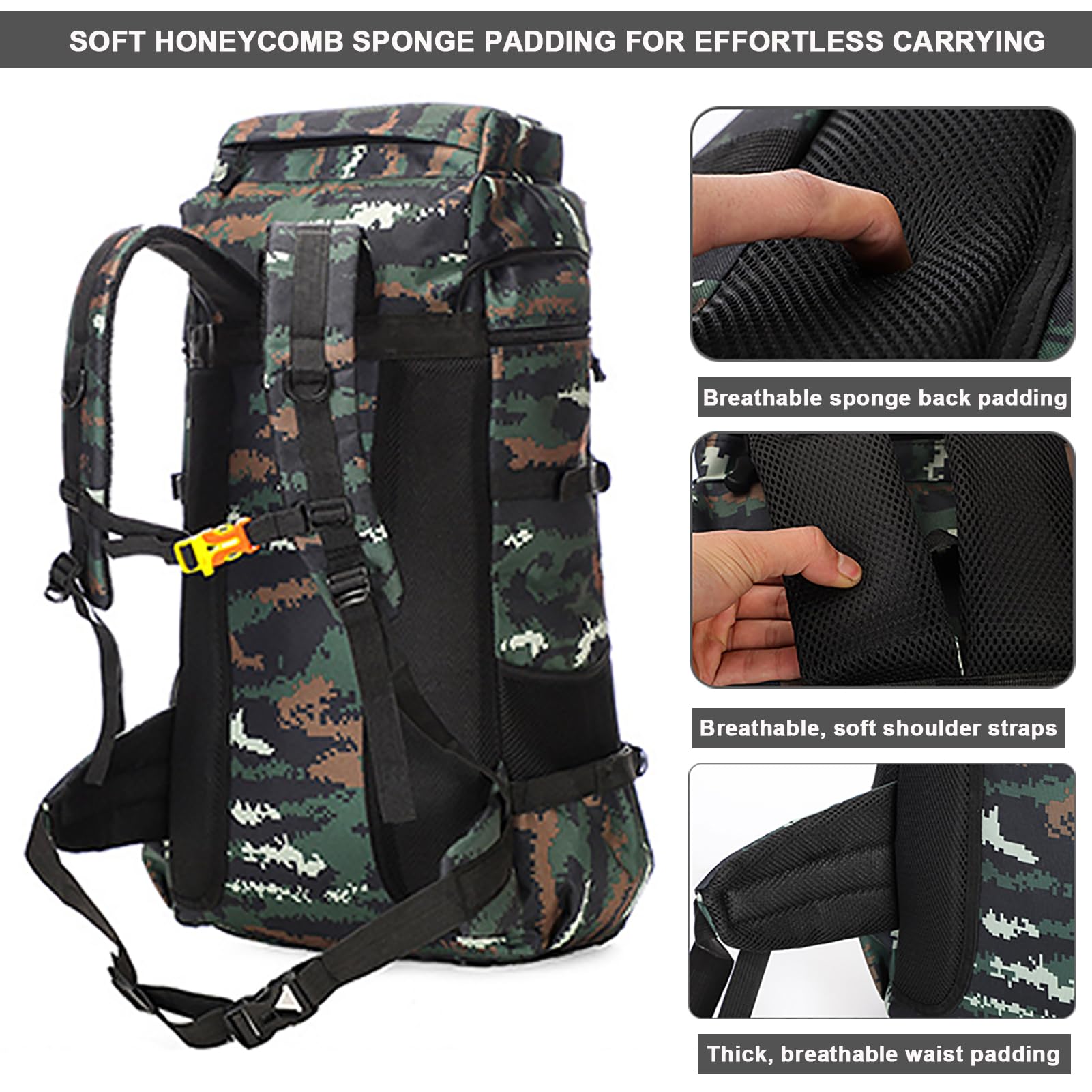 70L Impermeabile Zaino da Trekking, Grand Zaino Tattico Militare, Zaino da Viaggio Sport all'aperto per Arrampicata Campeggio Turismo Caccia alla Pesca Trekking,Ay Camouflage
