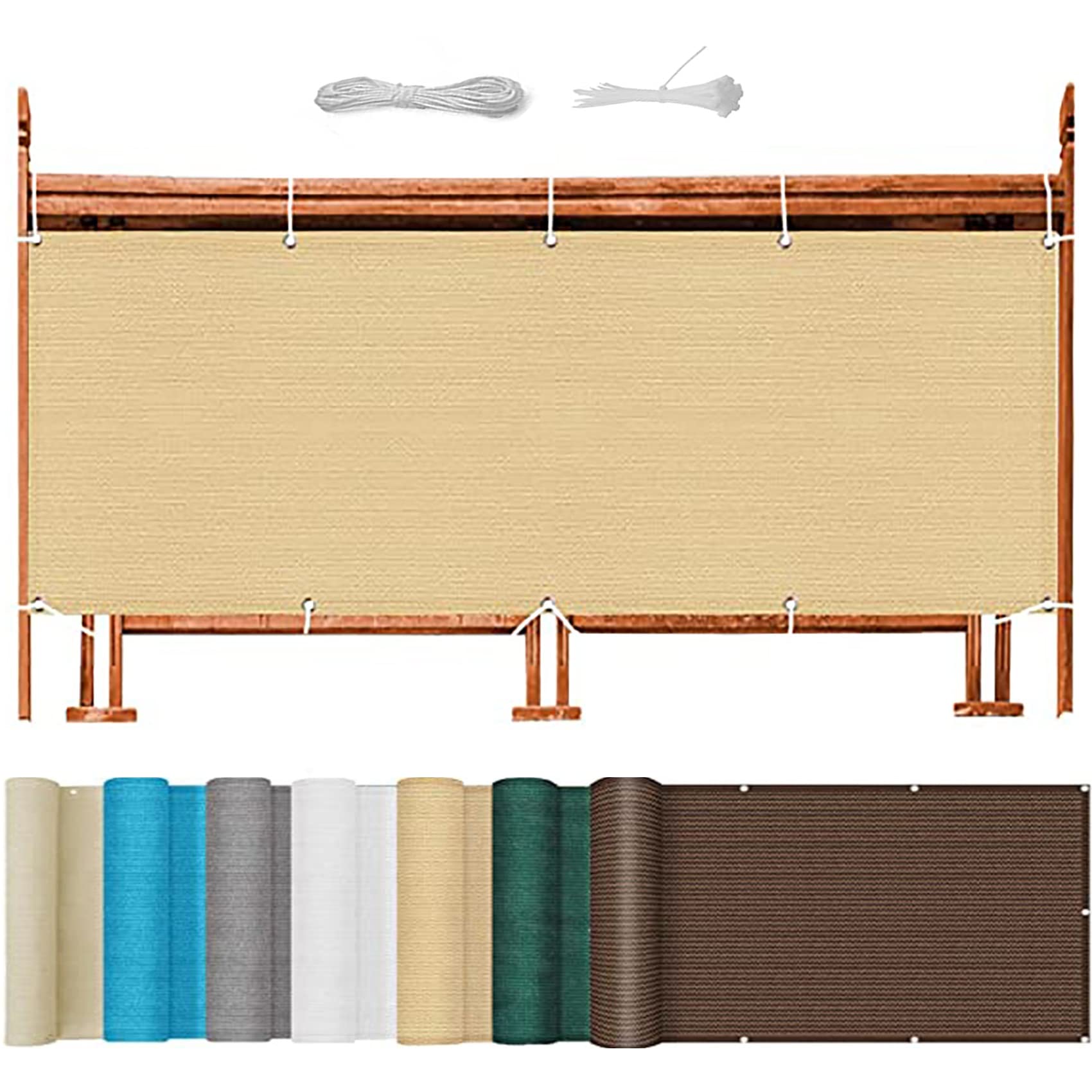 GLDYTVF Khaki Balcony 105x650 cm Wind & Dust Protection Mat with Grommets & Cable Ties for Railing Outdoor Garden Shielding Solution