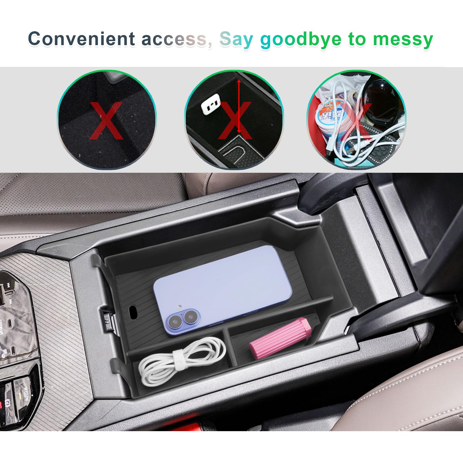 GAFAT Kompatybilny z nowym BMW X3 G45 2025 2026 Półka środkowa, pudełko na przechowywanie, X3 2025 Plug-in Hybrid xDrive Podłokietnik Organizer Szufladek, z antypoślizgowymi mataami, myte, Akcesoria
