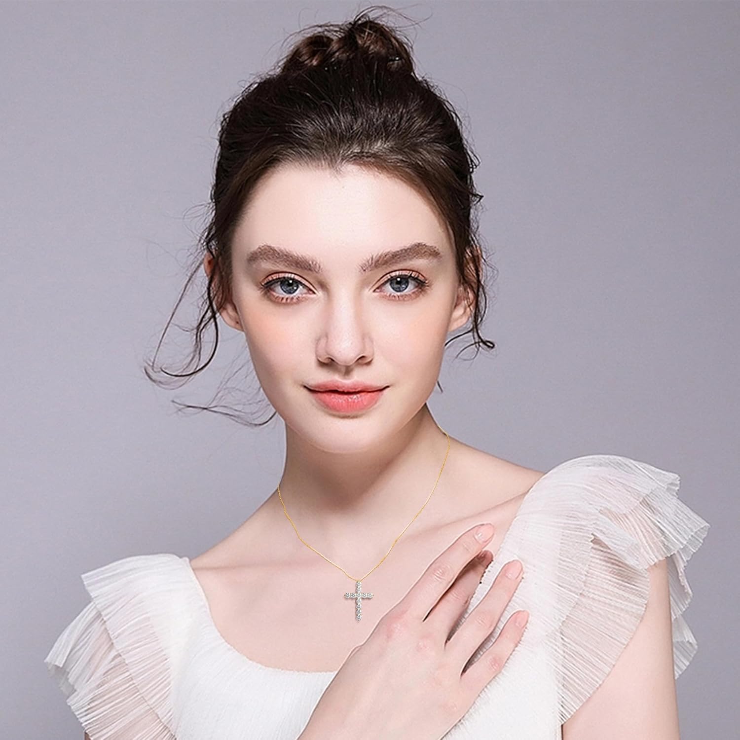 QUEENOU Sterling Silver Cross Necklace for Women, White Gold Plated Faith Pendant, Dainty Diamond Necklace with Adjustable 18” Chain, Elegant Christian Jewelry Gift - Image 4