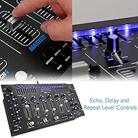 Vista 5 de Pyle Controlador DJ mezclador de 6 canales con Bluetooth, sistema de mezcla digital de sonido profesional con iluminación LED, controles