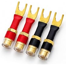 4-Pack Gold Plated Speaker Wire Adapters - Spade to Banana Plug Connectors for Speaker, Amplifier