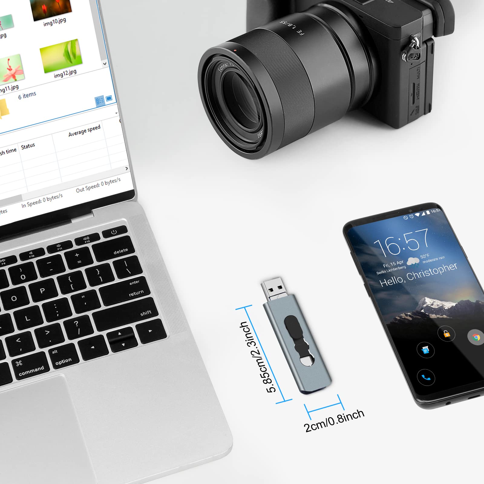 BorlterClamp Pamięć USB 64 GB 3 w 1 OTG 3.0 - Flash Z 3 Portami (USB-C/MicroUSB/USB-A) Do Smartfonów, Komputerów, Laptopów, Telefonów Komórkowych, Samsung Galaxy i Innych