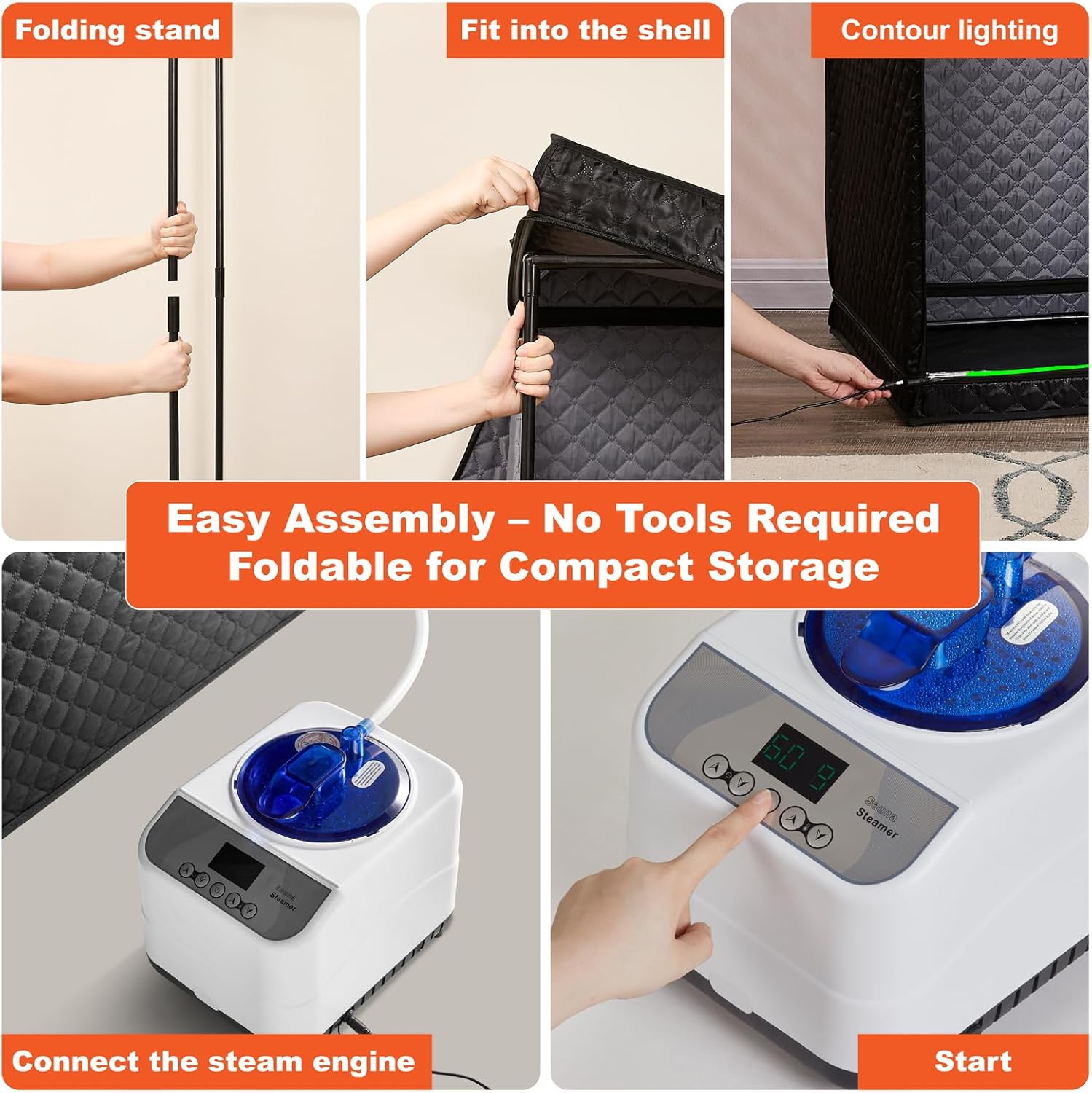Portable Steam Sauna Tent with Clear View Door, Black, Full Size Square Sauna for Home, 3L Steamer, 9 Heat Levels