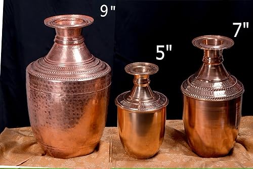 Miniatura 3 de Himalayan Craft Olla de agua de cobre puro Lota para oración hindú Pooja - Maceta Kalash Arti de 7 pulgadas - Pantalla decorativa de agua
