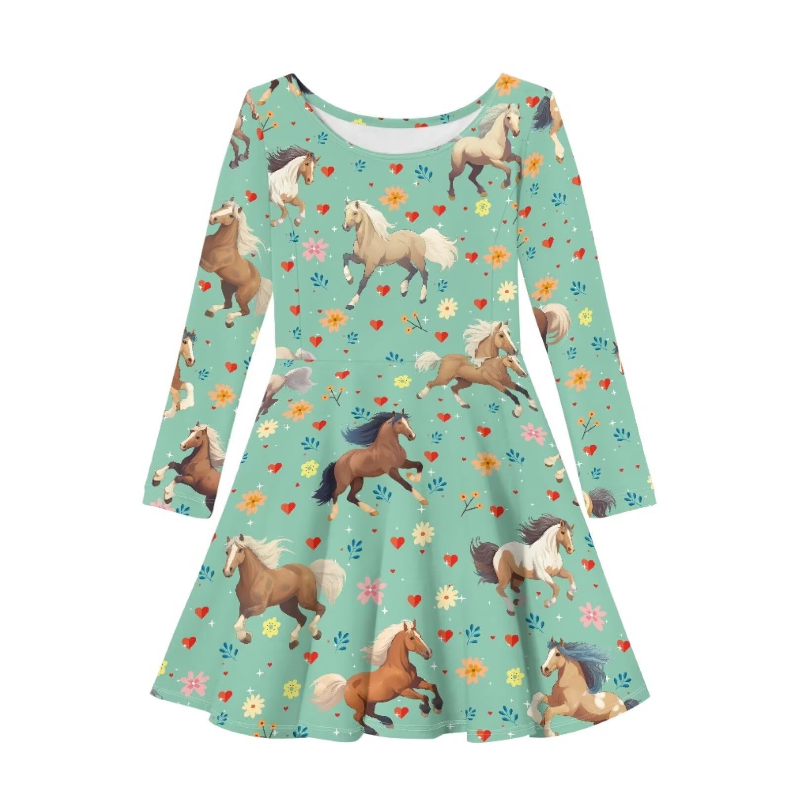 HELLHERO Girls Long Sleeve Dress A line Twirly Skater Casual Dress 2-14 Years Old