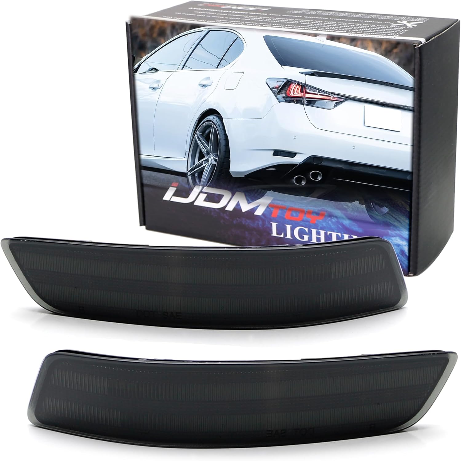 iJDMTOY Black-Out Smoked Rear Bumper Reflector Lenses Compatible With Lexus 2013-2018 ES, 2013-2020 GS, OE-Spec LH RH Assembly