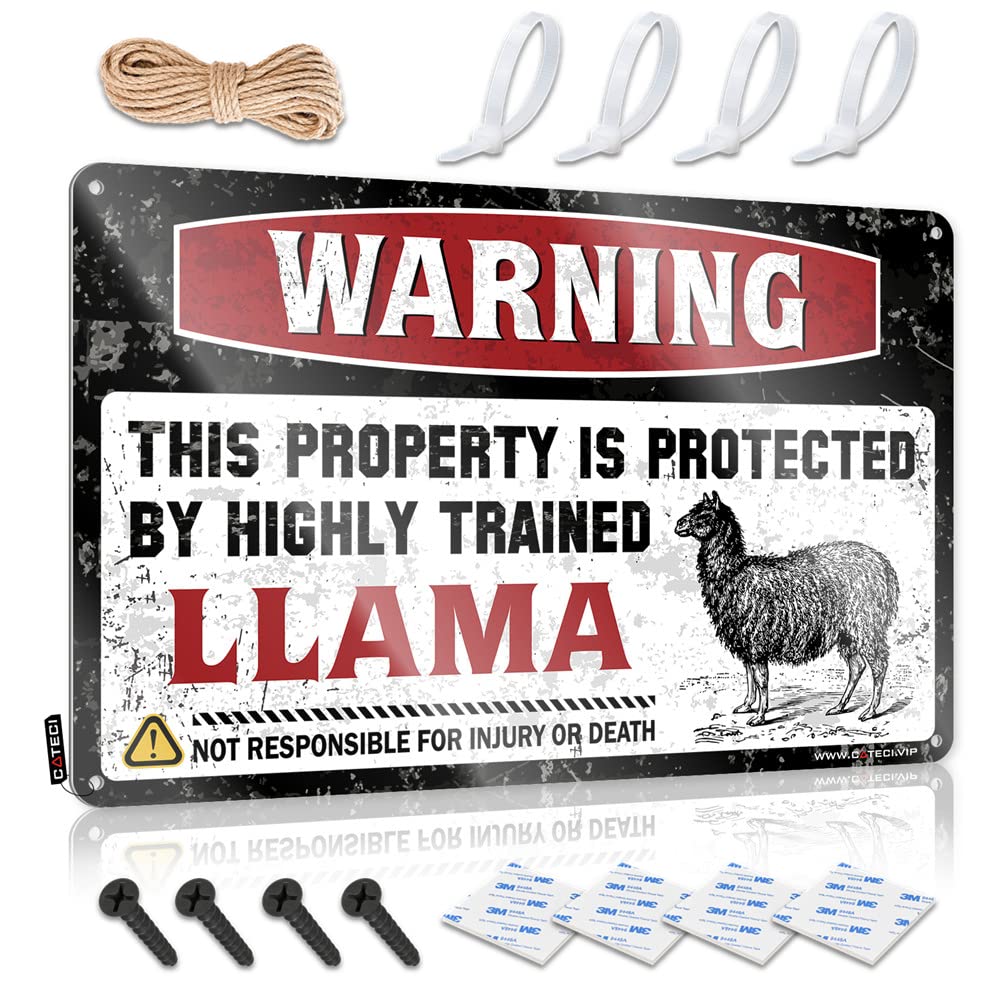 Funny Sign Tin Vintage Wall Decor | Warning This Property Is Protected By A Highly Trained Llama Cozy Letters For Student Home Decoration(30X40CM)