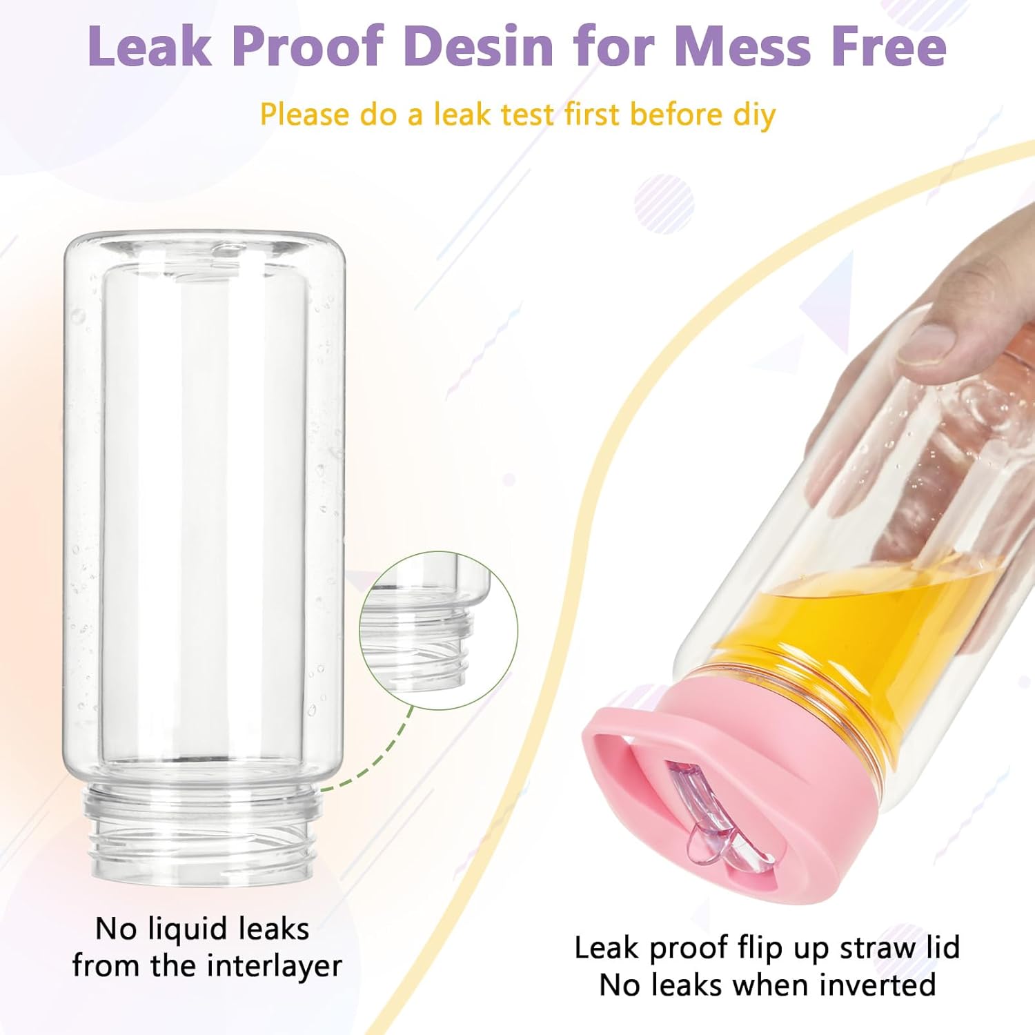 6 Pack 10 Oz Plastic Snow Globe Tumbler for Kids with Pre-Drilled Hole and Plug, Leak Proof Double Wall Snow Globe Sports Water Bottles with Portable Handle for Glitter DIY Gift, Mixed Color - Image 4