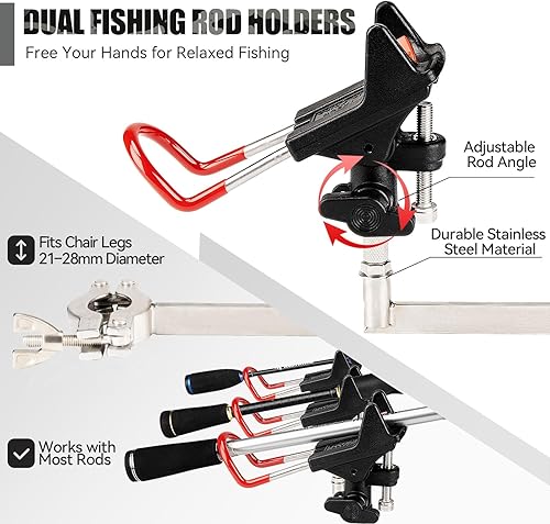 Miniatura 3 de Silla de pesca con soporte de caña ajustable