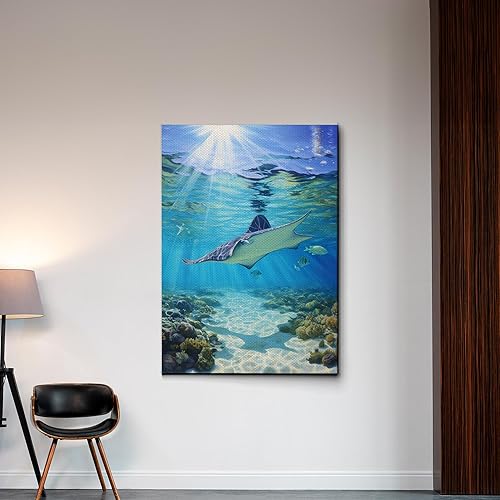 Miniatura 6 de Nautical Print on Canvas for Wall Decor, Ocean Fish Manta Ray Canvas Wall Art, Beach Print for Wall Hang, Turquoise Coastal Pictures Wall Decor,