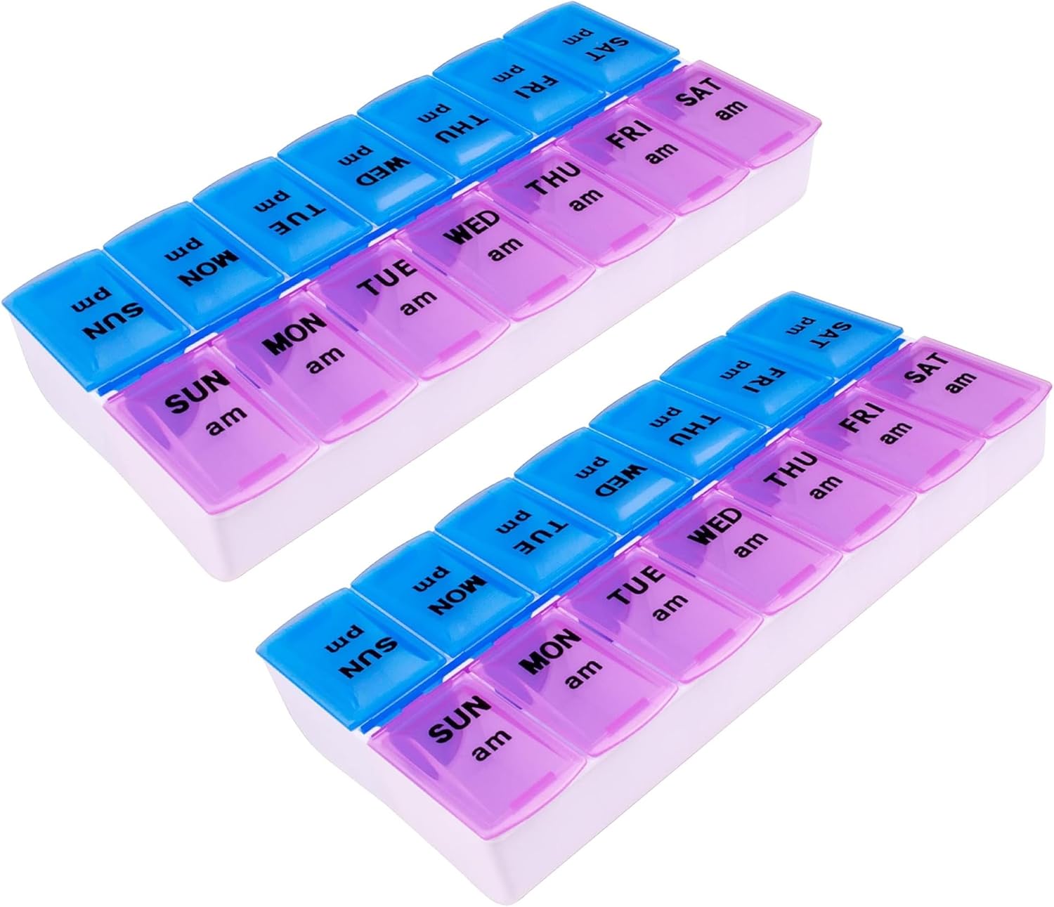 Apex Twice-A-Day Medicine Pill Organizer, Weekly Pill Dispenser 2 Times-A-Day, 2 Pack Vitamin Organizer, Medication Travel Case, Medicine Dispenser, Color-Coded, Easy-Open for AM and PM